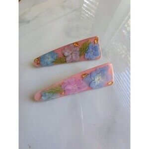 Pink Multicolor Dried Flowers Acrylic Hair Clips 2 Pack